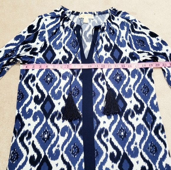 Michael Kors Women's Dress Geometric Pattern Blue White 3/4 Sleeve Size Small - Picture 8 of 12